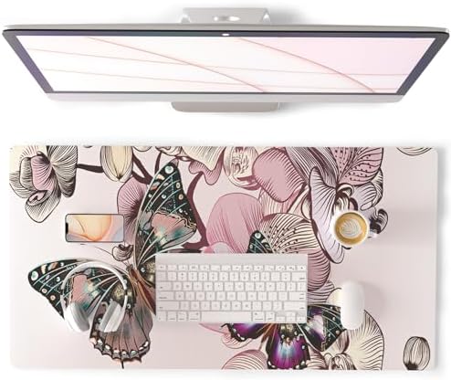 QiyI PU Leather Large Mouse Pad, Office Decor, 31.5" x 15.7", Butterflies by QIYI