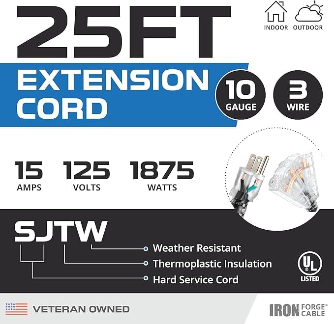 Iron Forge Cable 10 Gauge 25ft Lighted Outdoor Heavy Duty Extension Cord - 15 - Image 2