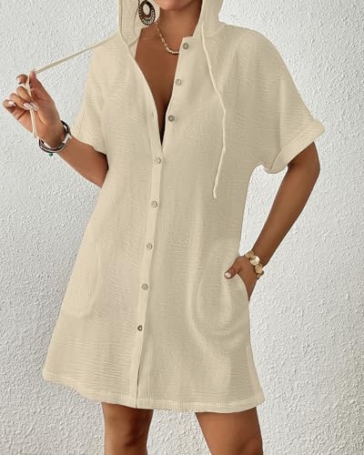 Bsubseach Womens Swimsuit Cover Up Shirt Hooded Beach Dress with Pockets - Image 2