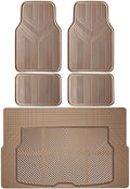CAR PASS Universal Car Floor Mats & Cargo Liner Full Set, Waterproof Anti-Slip Rubber Trim to Fit Trunk Mats All Weather Protection Fit Car SUV Sedan Coupe Vehicle Automotive 5 Pieces, S-M Size Beige by CARPASS