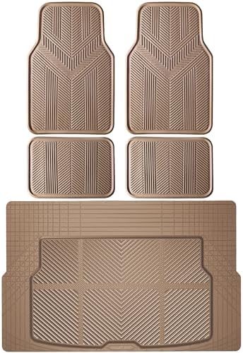 CAR PASS Universal Car Floor Mats & Cargo Liner Full Set, Waterproof Anti-Slip Rubber Trim to Fit Trunk Mats All Weather Protection Fit Car SUV Sedan Coupe Vehicle Automotive 5 Pieces, S-M Size Beige by CARPASS