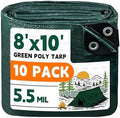 RAINDEWAY Green Tarp 8x10 Feet(10 Pack),5.5Mil Waterproof Poly Tarps Cover by RAINDEWAY