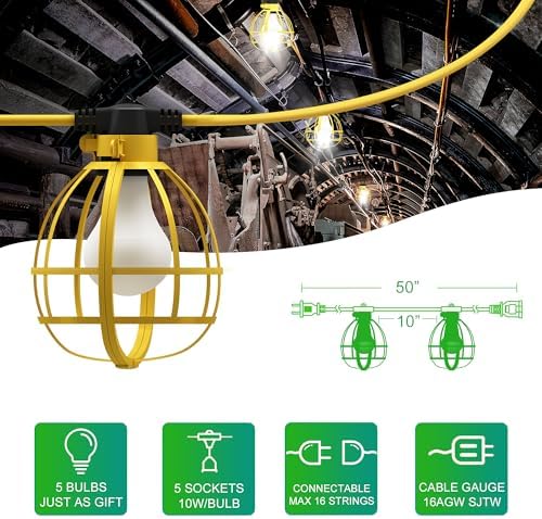 LEDIARY 50FT Construction String Lights, 5 Bulbs 50W 5250LM Work Lights - Image 3