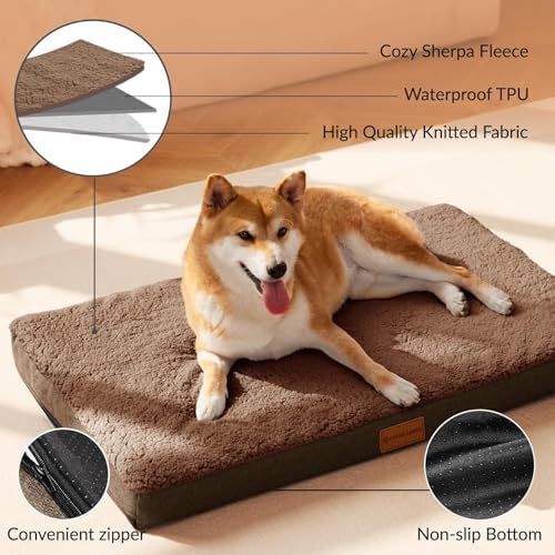 Patas Lague Orthopedic Large Dog Bed Washable Pet Sofa Mat 48''X30'' Brown - Image 3