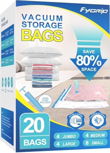 Fygrip 80% Space Saver Vacuum Storage Bags with Hand Pump, 20 Combo by Fygrip