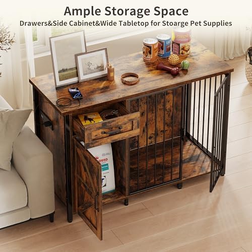 kepptory 30 Inch Dog Crate Furniture with Cabinet, Heavy Duty Farmhouse Dog Kennel with Charging Station, Wooden End Table TV Stand with 900 LBS Capacity and Adustable Feet - Image 3