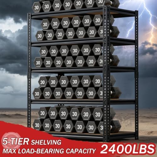 Storage Shelves Unit,40" W 5-Tier Garage Shelving Heavy Duty Metal Adjustable Garage Shelves,Stable Shelves Organizer for Pantry, Kitchen and Basement,40" W x 20" D x 72" H,Black - Image 4