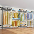 Timate F4 Wall Mounted Clothes Rack Industrial Pipe Clothing Rack for Hanging Clothes, Expandable Garment Rack Heavy Duty Wardrobe Closet Organizer and Storage, Black Adjustable Industrial Closet Kit by SturdyWallMountedClothesRack