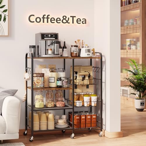 HapiRm Rolling Kitchen Microwave Cart - 4 Tier Microwave Table Stand with Pull-Out Baskets, Coffee Bar Baker's Rack with Wheels Rolling Storage Cart Organizer Shelf for Living Room Office, Balcony - Image 3