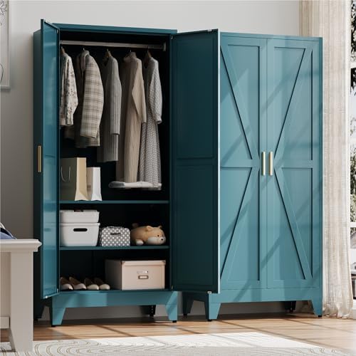 Baborokic Metal Armoire Wardrobe Closet with Hanging Rod,71H Metal Cabinet with Doors and Shelves,Bedroom Armoire Closet Organizers,Storage Cabinets for Bedroom,Office,Laundry Room(Blue) by Baborokicforyournewlife