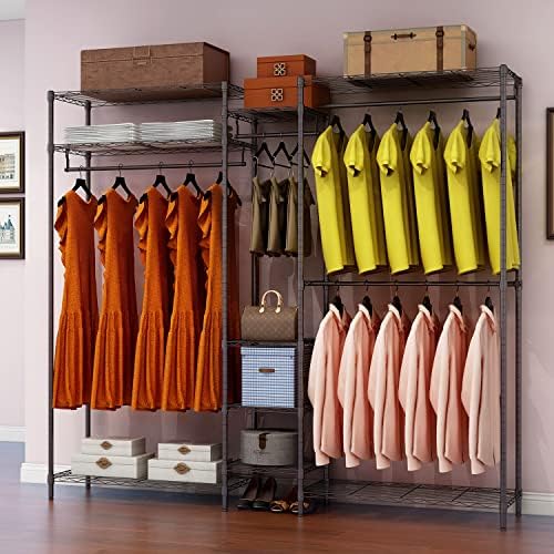XIOFIO Heavy Duty Wire Garment Rack, Metal Clothing Rack with 4 Hanging Rods and 9 Shelves, Freestanding Open Wardrobe Organizer for Hanging Clothes , 68.5"L x 16.5"W x 76.7"H Max Load 800LBS, Black - Image 4
