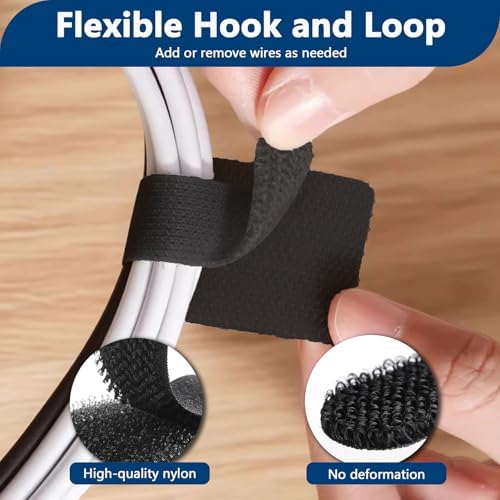 Abnii 50 PCS Hook and Loop Cable Ties, Under Desk Cable Management, Black - Image 6