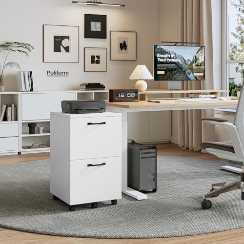 DUMOS 2 Drawer Storage Cabinet, Rolling Under Desk Storage, White - Image 2