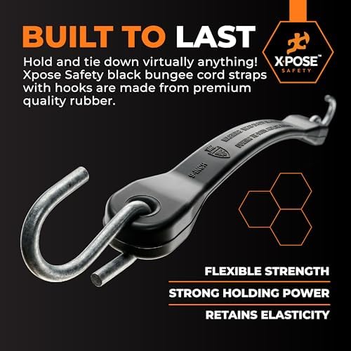 Rubber Bungee Cords with Hooks 10 Pack 9 Inch (14” Max Stretch) Heavy-Duty Black Tie Down Straps for Outdoor, Tarp Covers, Canvas Canopies, Motorcycle, and Cargo - by Xpose Safety - Image 7