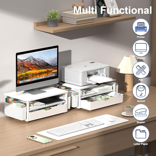 Spacrea Desk Organizers and Accessories, Printer Stand with Storage, White - Image 5