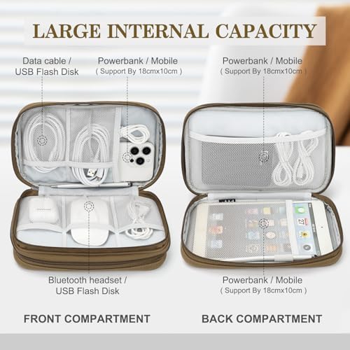 FYY Electronic Organizer, Travel Tech Pouch Bag, Large, Brown - Image 3