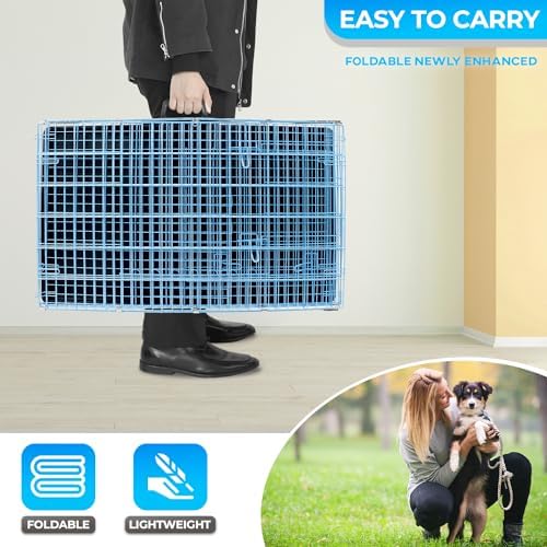 FDW | 30" Foldable Metal Dog Crate | Blue | Cage for Medium Dogs - Image 5