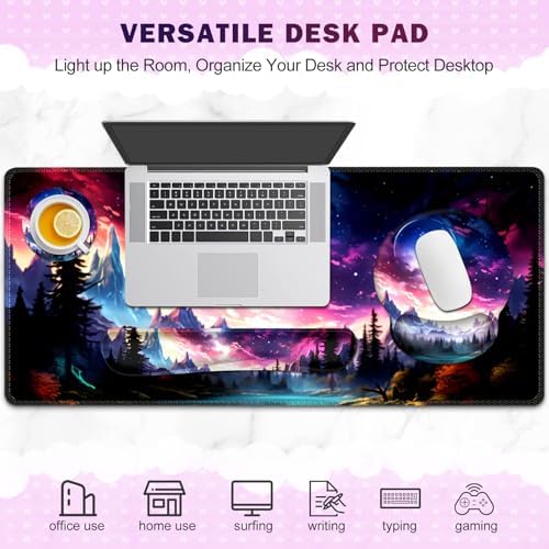 Gaming Mouse Pad, Large Desk Mat, Cute Desk Pad Protector, 4in1 XXL Mousepad + Keyboard Wrist Rest+Mouse Wrist Rest+Coaster Set with Ergonomic Desk Pad for Home Office Table Computer, Purple Hill - Image 7