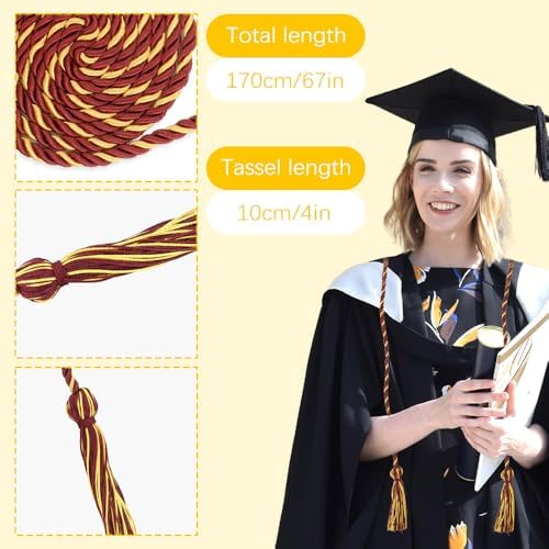 Honor Cords Maroon Gold Graduation Cords Honors Cord for Graduation Ropes Grad Accessories 67" Long Braided Cord for Party Decorations Bachelor Gown - Image 2