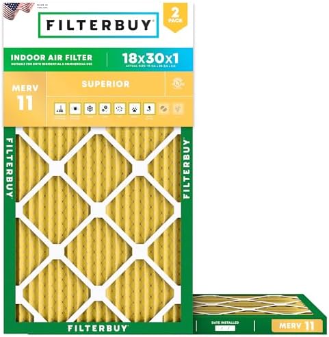 Filterbuy 18x30x1 Air Filter MERV 11 Pet & Allergy Defense (2-Pack) by Filterbuy