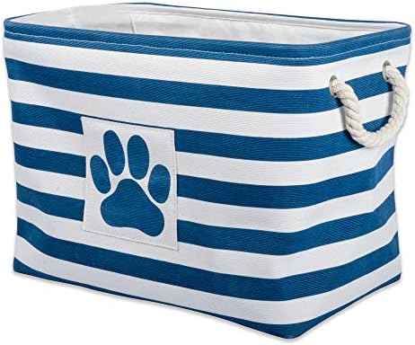 Bone Dry Pet Storage Collection Striped Paw Patch Bin, Large Rectangle, Navy by BoneDry