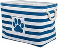 Bone Dry Pet Storage Collection Striped Paw Patch Bin, Large Rectangle, Navy by BoneDry