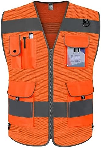 TCCFCCT Mesh High Visibility Safety Vest for Men 9 Pockets, Orange 4XL by TCCFCCTPROFESSIONALSAFETYSOLUTIONS