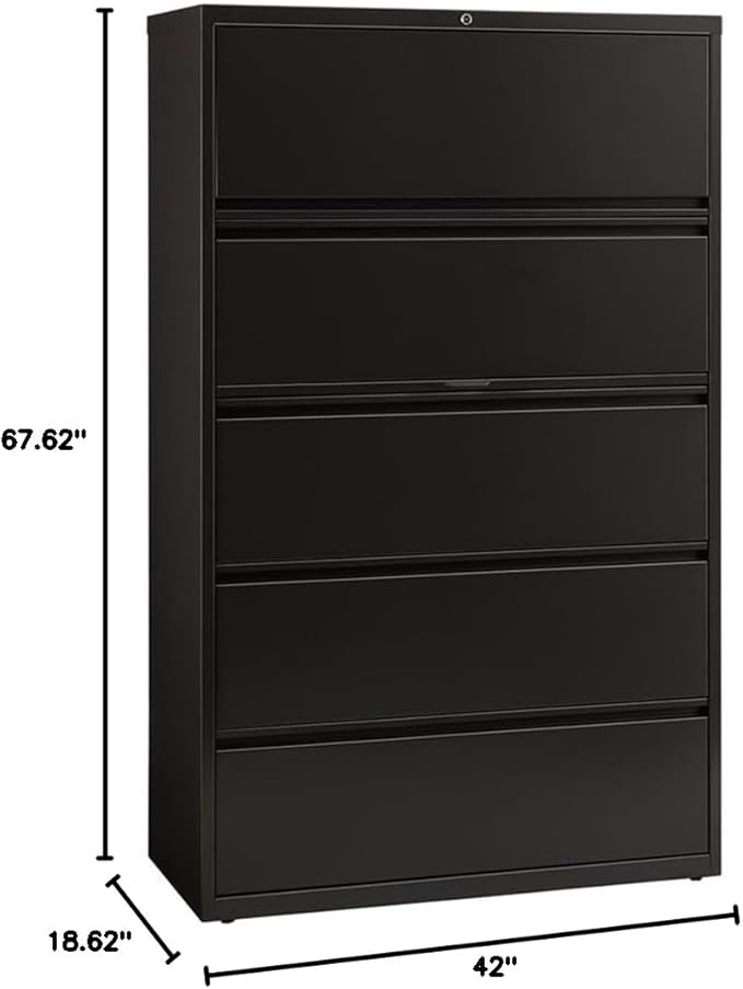 Pemberly Row 42-in Wide Metal 5 Drawer Lateral Filing Cabinet Black - Image 2