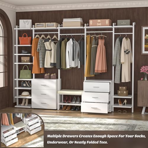 Aheaplus Closet System with 6 Drawers, 8FT Wood Closet Organizer, White - Image 2