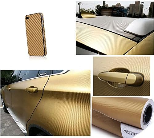 F & B LED LIGHTS Golden 3D Carbon Fiber Film Twill Weave Vinyl Sheet Roll Wrap - Image 2
