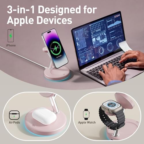 3 in 1 Mag-Safe Wireless Charger Stand for iPhone Apple Watch AirPods - Image 3