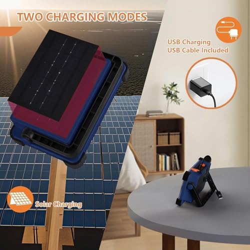 120W Solar Rechargeable Work Light, 144 LED Portable Flood Light with Stand, IP66 Waterproof 4 Modes LED Job Site Lighting Flashlights for Mechanic Camping Fishing Car Repair - Image 5