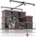 Overhead Garage Storage Rack for 10–12 FT Ceiling, Heavy-duty 4x4 FT Ceiling Storage Racks with Safety Lock, Ideal for Garage Storage Mounted Lift System and Storage Organizer, 250lbs Capacity by KOKORACKER