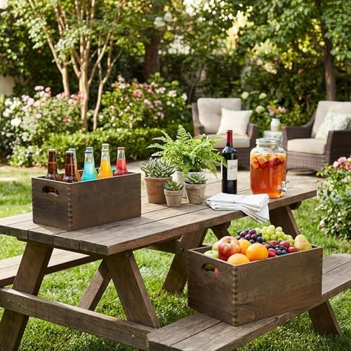 Hedume Set of 3 Nesting Wooden Crates, Wood Crate Box with Handle, Rustic Brown Decorative Wood Storage Crates Container, Stackable Cube Basket Bins Organizer for Home, Office, Closet, Shelf - Image 7