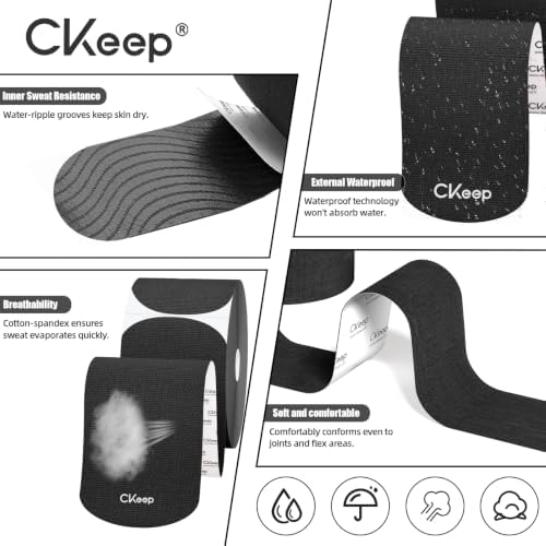 CKeep Kinesiology Tape, Elastic Precut Strips 4 Rolls, Black - Image 6