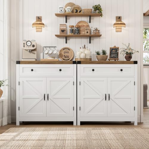 HOSTACK 31.5"W Kitchen Storage Cabinet, Farmhouse Coffee Bar Cabinet, White - Image 5