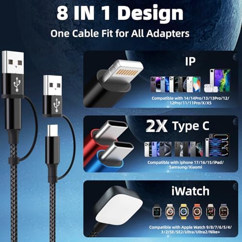 Travel Essentials 4-in-2 Multi Charging Cable for Apple Watch Charger, 5FT - Image 3