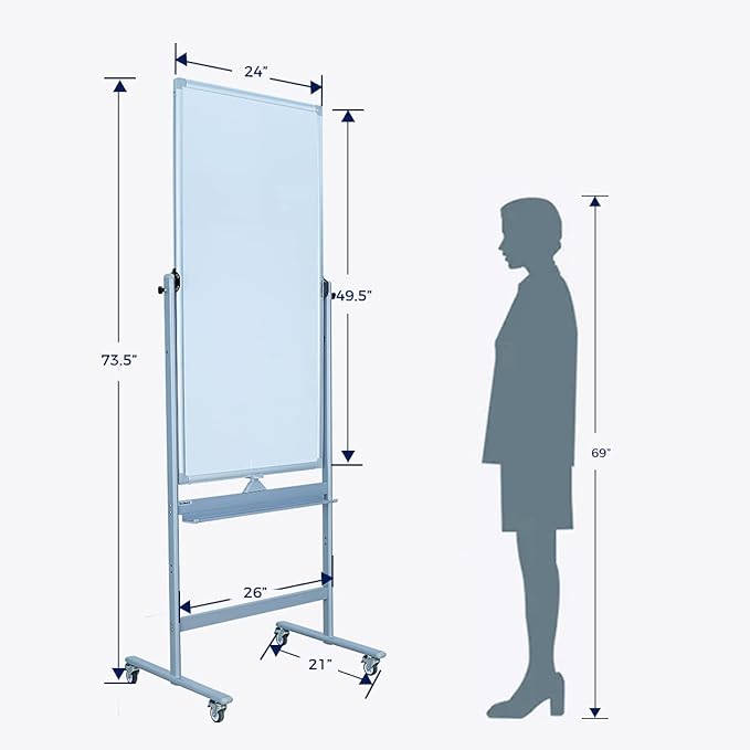 Magnetic Mobile Whiteboard 48x24-in 360° Reversible Two-sided White Board - Image 5