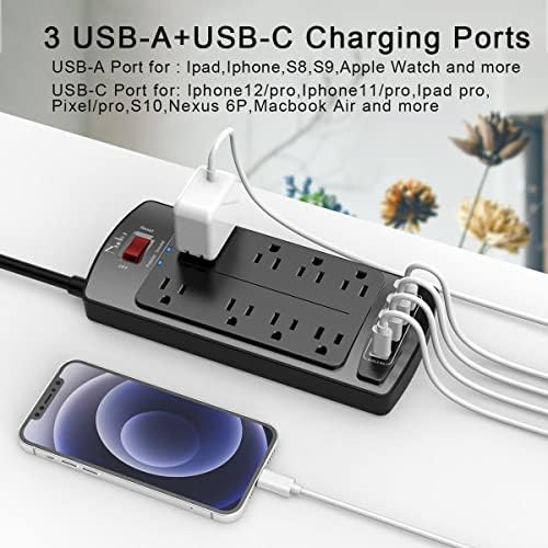 Surge Protector Power Strip - Nuetsa Flat Plug Extension Cord with 8 Outlets and 4 USB Ports, 6 Feet Power Cord, 2700 Joules, ETL Listed, Black - Image 4