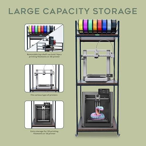 PT2 Ultimate Large 3D Printer Storage Solution, Heavy-Duty 3-Tier Stand & Filament Organizer Rack for Biggest Printers on Wheels - Image 3