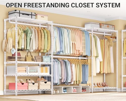 Clothing Rack for Hanging Clothes: Heavy Duty Clothes Rack, 71.5-91" W Expandable Large Closet Storage System with Shelves, 1280 lbs Freestanding Modular Wardrobe Organizer, White, 2PCS - Image 3