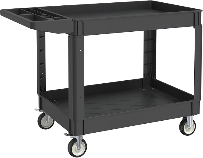Utility Cart on Wheels, 2 Shelf Heavy Duty Plastic Rolling Cart, 550LBS by Xalvora