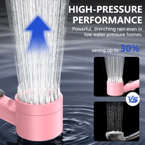 Filtered Shower Head with Handheld, High Pressure Water Flow and Multiple Spray Modes Shower Head with Filter, Power Wash for Hard Water, Showerhead with ON/OFF Switch for Pets Bath (Pink) - Image 2