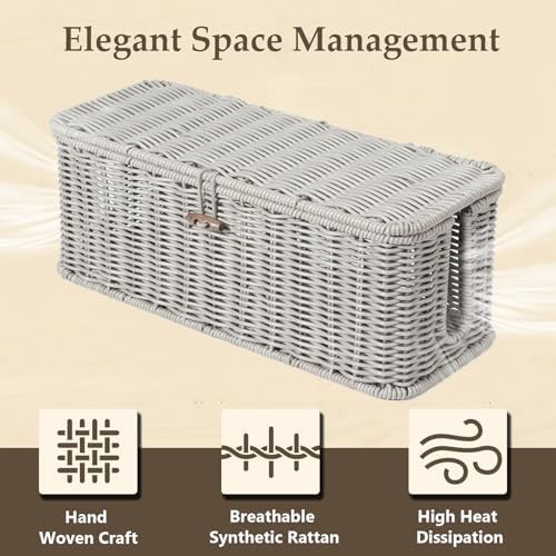 Cable Management Box, Cord Organizer with Lid & Cable Ties - Gray, M - Image 3