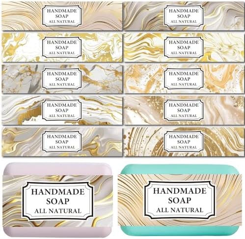 CREATCABIN 100 Pcs Soap Wrapper 10 Styles Gold Marbling Art Soap Paper Wrap Tape Vertical Soap Tag Sleeves Covers Band Label Packaging Supplies for Handmade Soap Bars Gift Wrapping 2 x 8.3 Inch by CREATCABIN