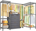ULIFHOME E10L L-Shaped Clothes Rack for Corner（With Expandable Hanger Rod）Heavy Duty Freestanding Clothing Racks for Hanging Clothes，Portable Garment Rack 58-82"W x 30"D x 72"H，Max Load 900LBS，Grey by UlifHome