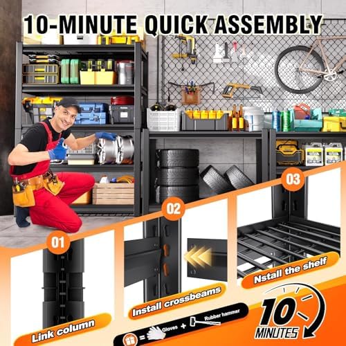 3Pack-78 ''H Storage Shelves, 45.6‘’W Garage Shelving, Adjustable Garage Shelves, 3000lbs Heavy Duty Shelving ,5 Tier Garage Storage Shelves,Easy-To-Install Metal Shelf Storage Rack Shelving Unit - Image 5