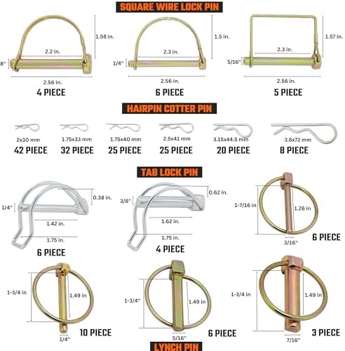 Neiko 50418A Trailer Hitch Pin Clip Set, 202 Pc O-Ring Locking Trailer Pin Clips, Zinc Plated, Steel Square Tractor, Double Line, Linch, PTO and Hairpin Cotter Pins - Image 3