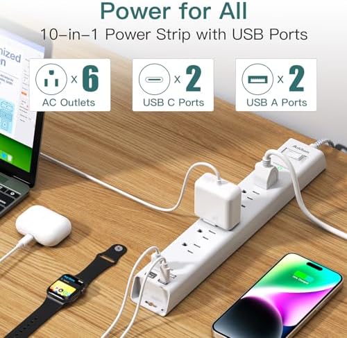 25ft Extra Long Power Strip Surge Protector, 6 Outlets and 4 USB Ports - Image 2