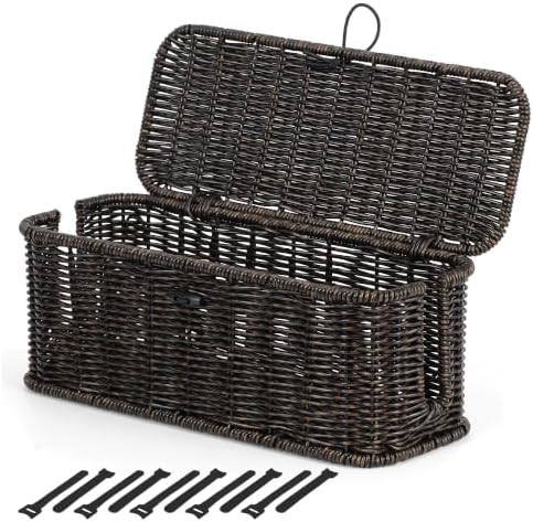 Cable Management Box, Cord Organizer with Lid & Cable Ties - Black, M by BROWNLILY